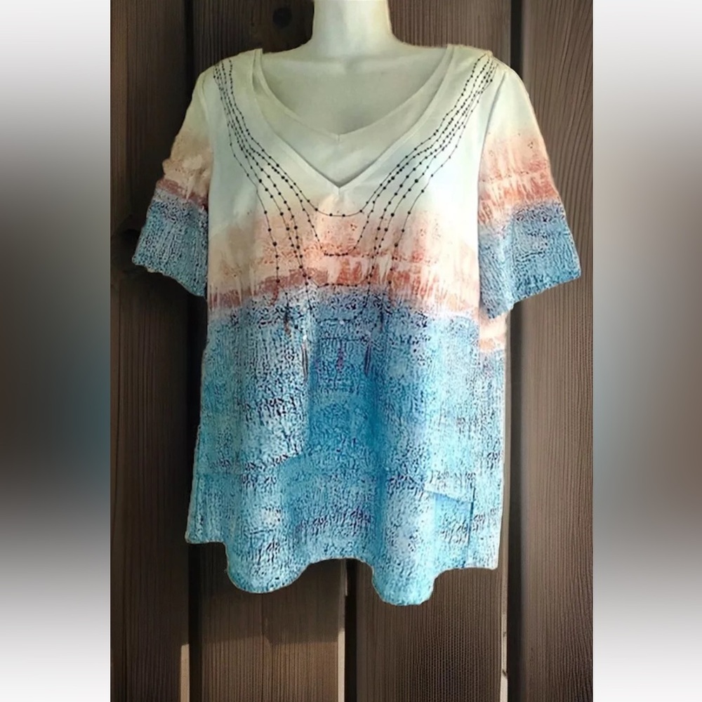 🪶SHEILAY🪶LAYERED FEATHER BEADED PRINT BLOUSE TOP NWOT❣️